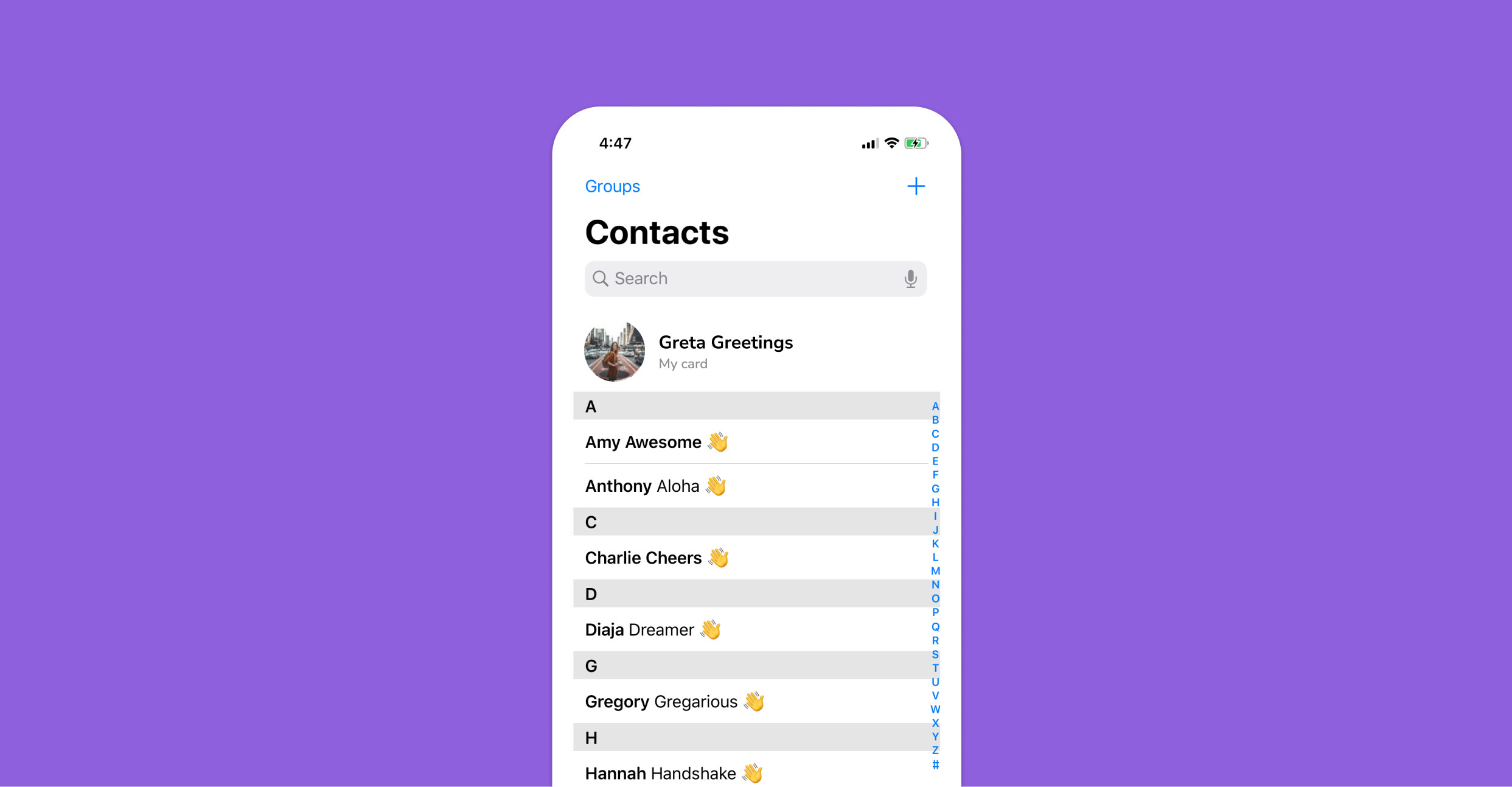HiHello iOS app contacts on iPhone address book