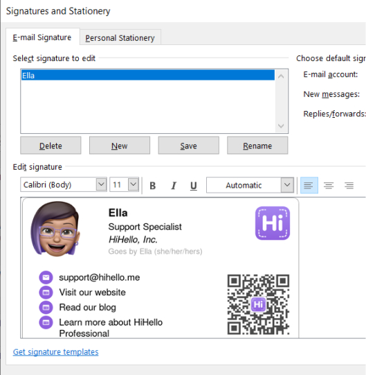 Outlook desktop paste HiHello email signature