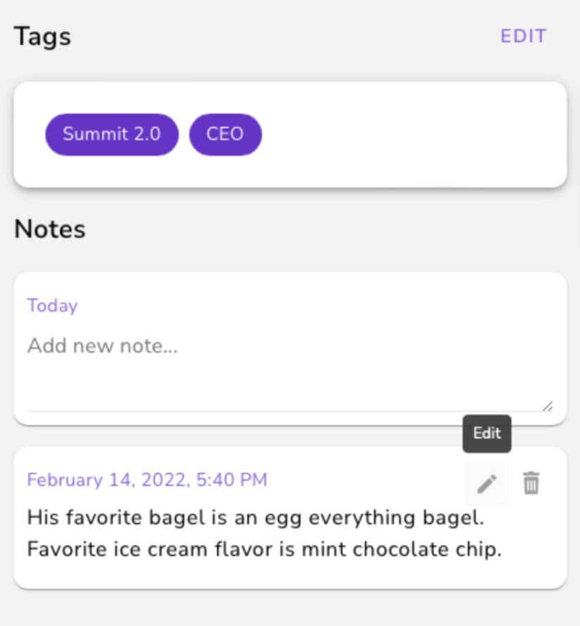 HiHello add notes and tags on web app
