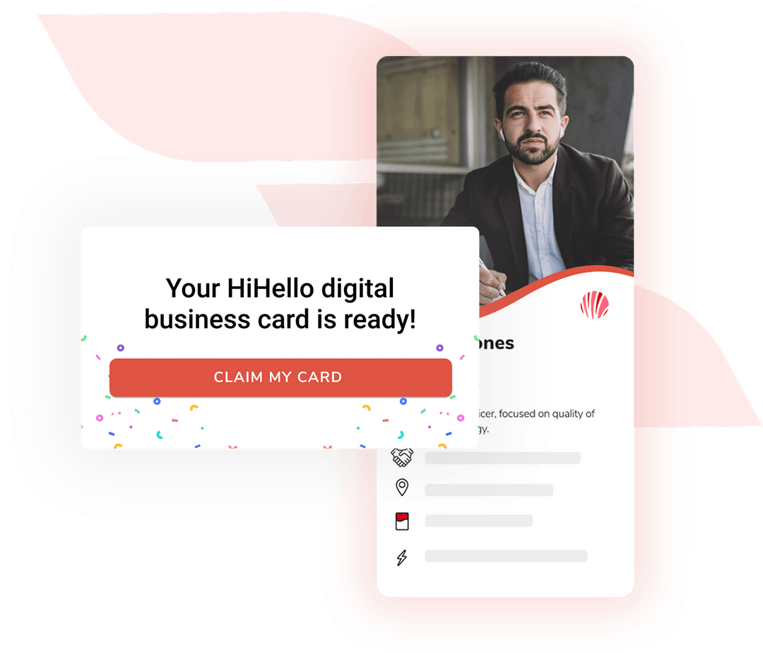 HiHello for Business onboarding. Send you employees an email where they can claim their new company digital business card.