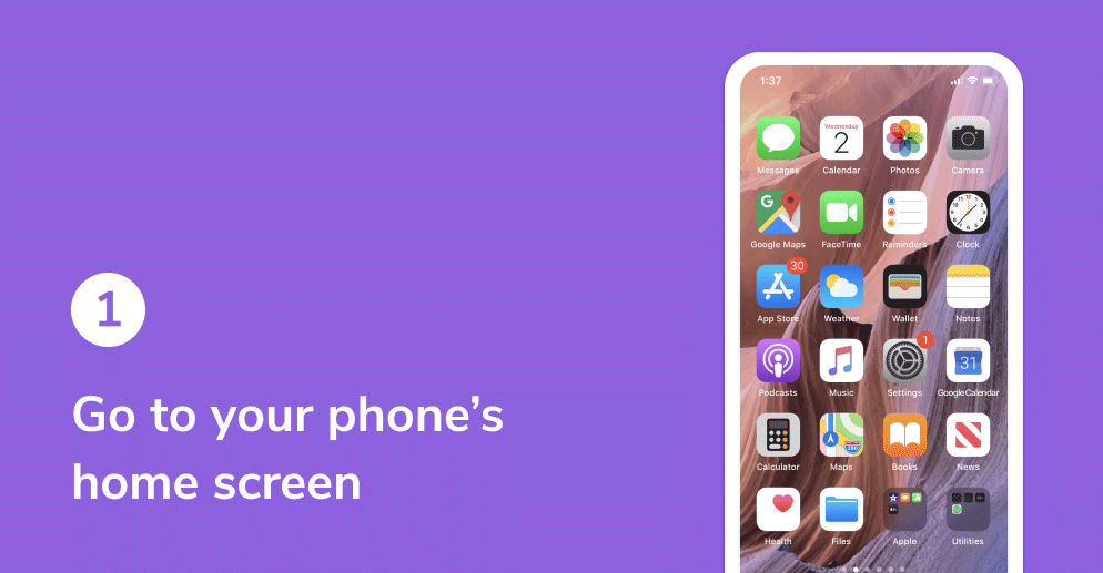 HiHello widget on iOS tutorial. Go to phone's home screen.