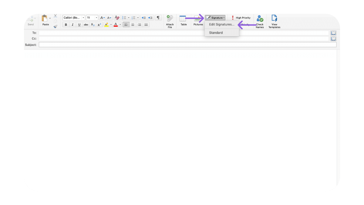 Microsoft Outlook desktop for Mac new email window