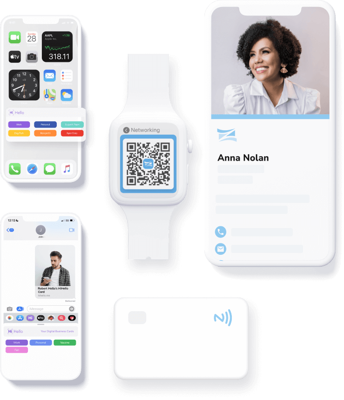 Share digital business card with widgets, iMiessage, Apple Watch, and NFC business card