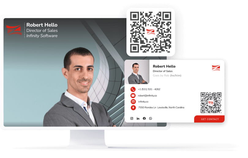 HiHello Enterprise QR code, virtual background for Zoom, branded email signature