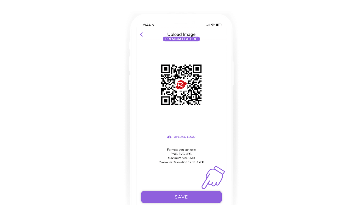 Tap save to update your custom QR code